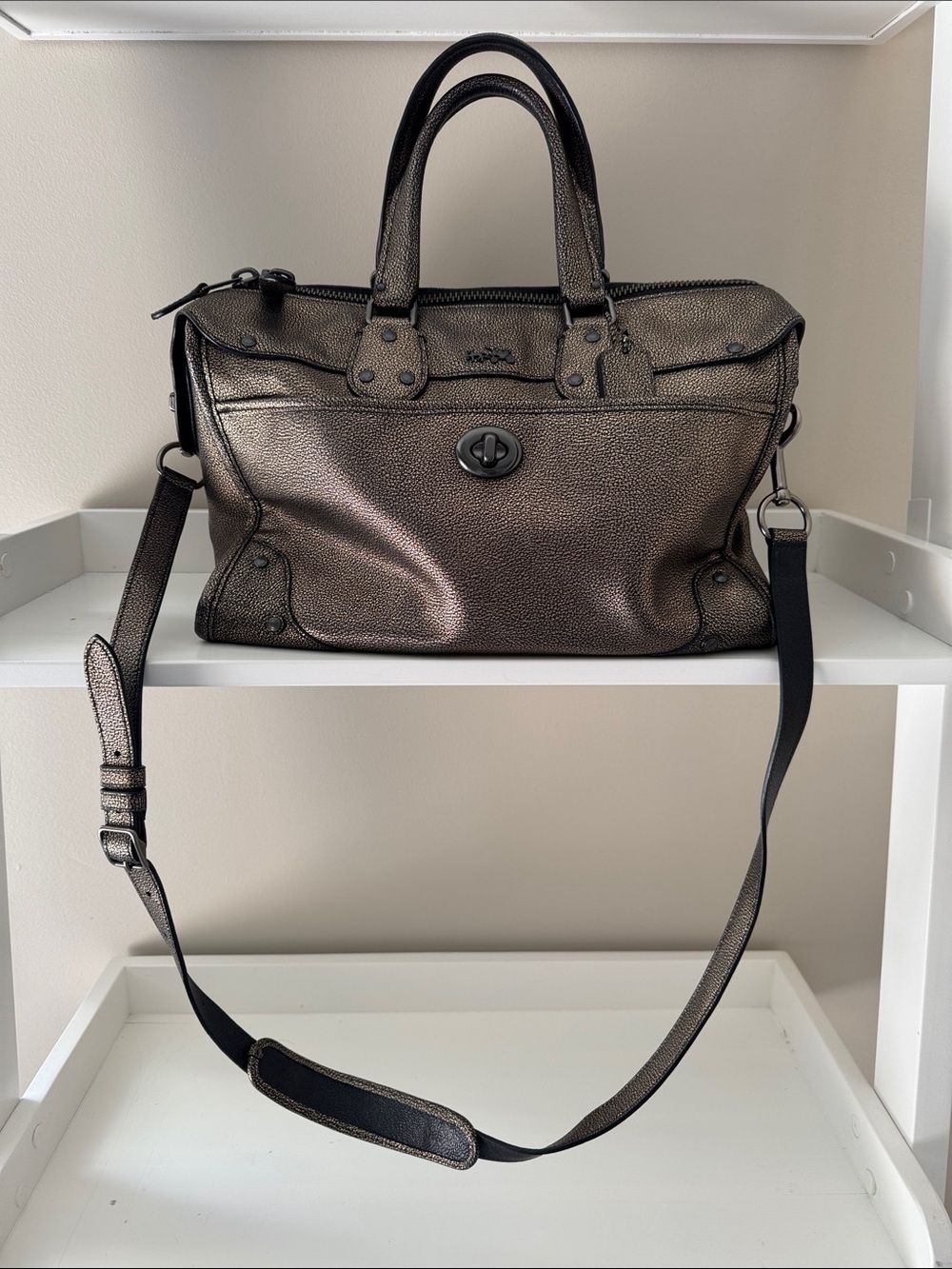 Coach Metallic Bronze Leather Messenger Satchel